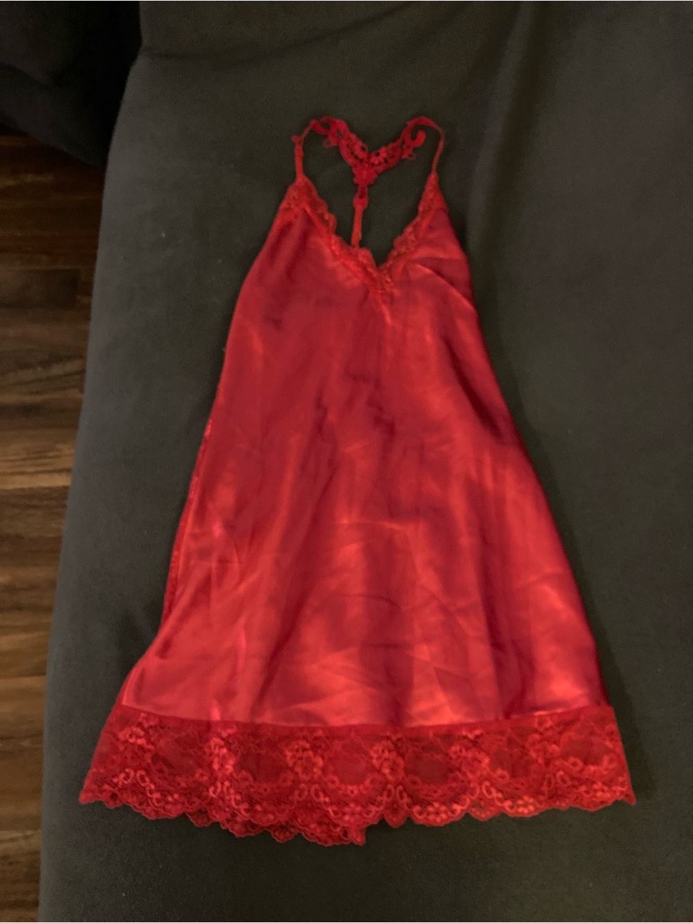 Red Lace-Trim Satin Slip Chemise - Women